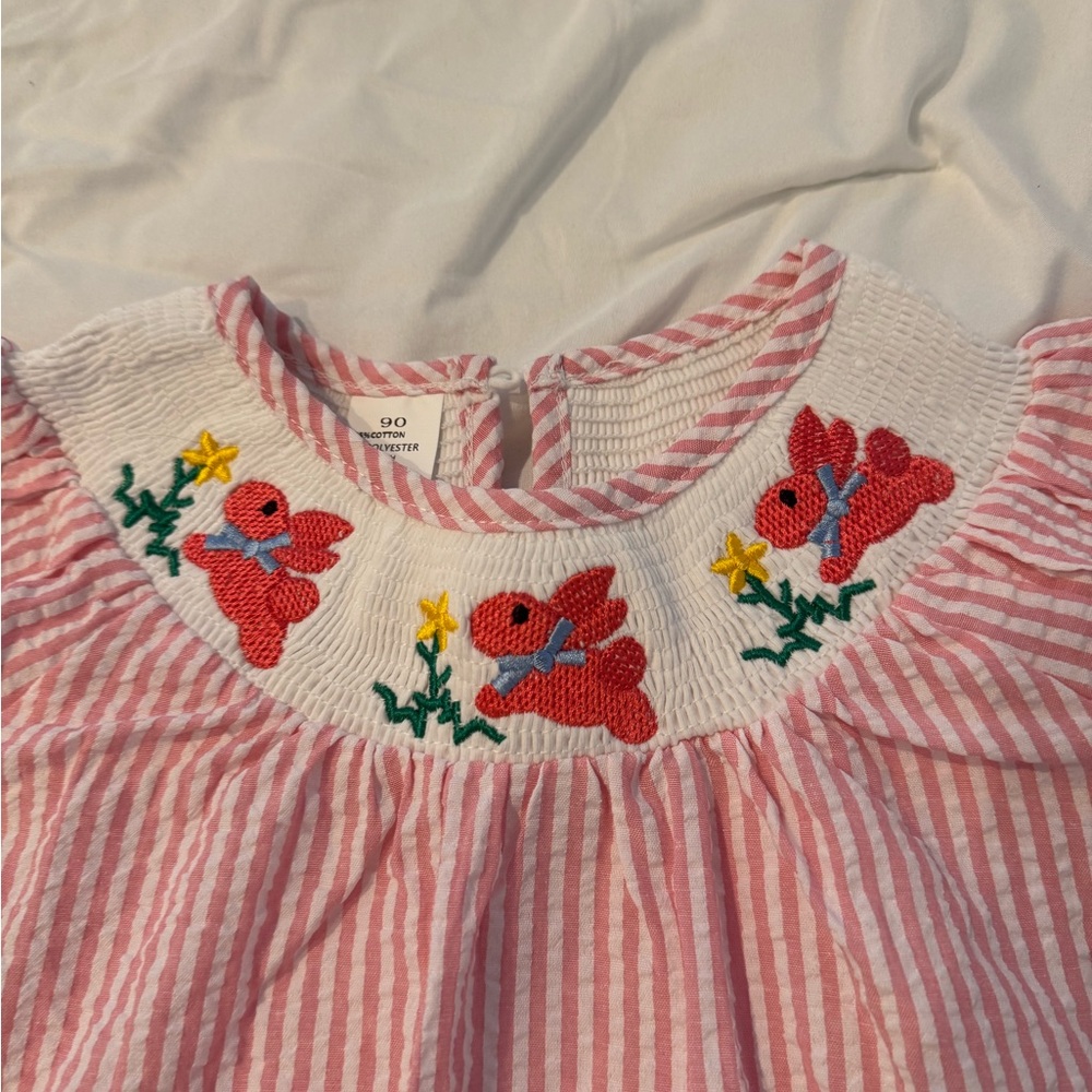 24m/2T/sz 90 Pink smocked Easter bunny rabbit Dress with Floral Embroidery
